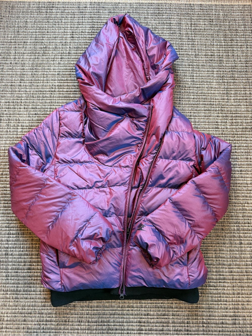 Nike Iridescent Purple Asymmetric Hooded Puffer Jacket